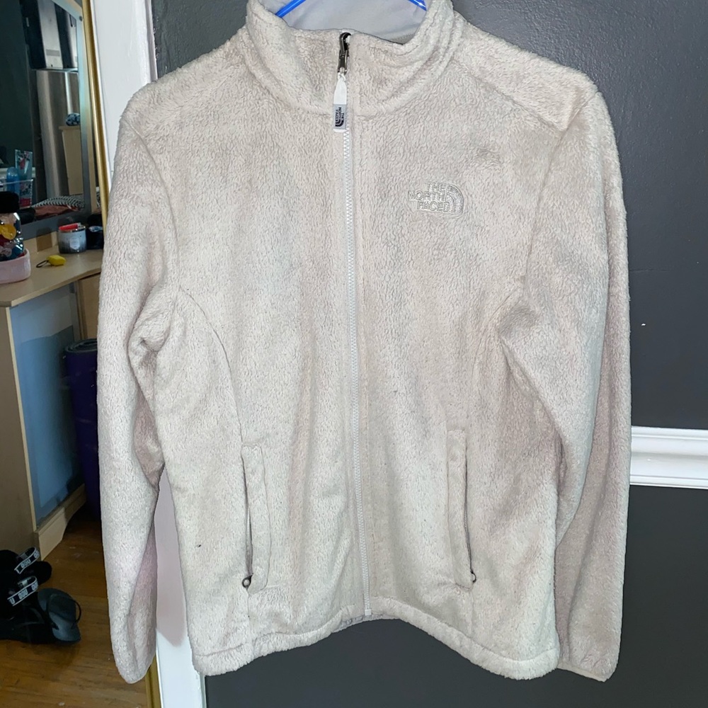 Tan/off white north face jacket